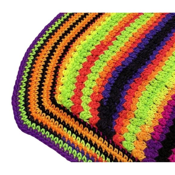 Afghan Crocheted Blanket Throw Halloween Stripe Orange Black Purple Handmade - Picture 5 of 7